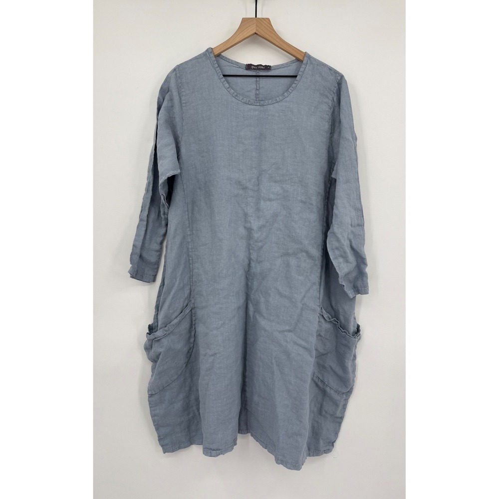 Grey Violet Dress Womens Small Blue Linen Lagenlook Oversized  Made Italy